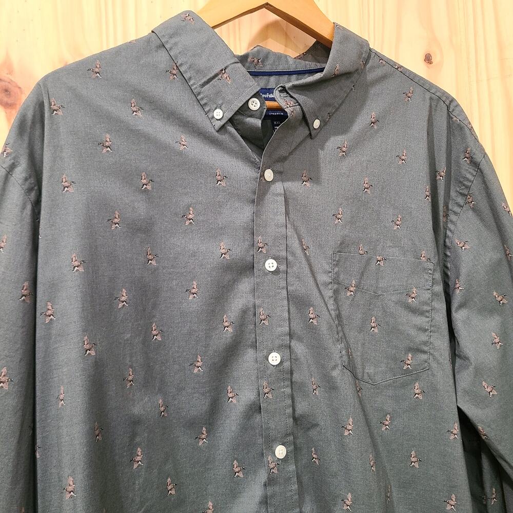 Croft & Barrow Stretch Button Down Green Pheasant Print Outdoor Hunter Mens XXL